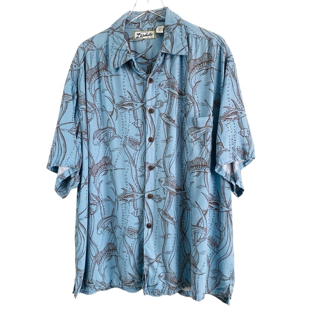 Kahala Blue Hawaiian Fish Short Sleeve Button Up Shirt Size XXL